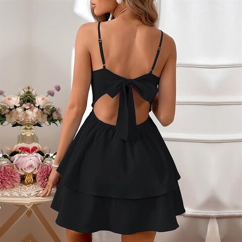 Women's Backless Bow Tie Short Dress Summer Models Sexy Halter Dresses Graduation Dress for Women in Kuwait