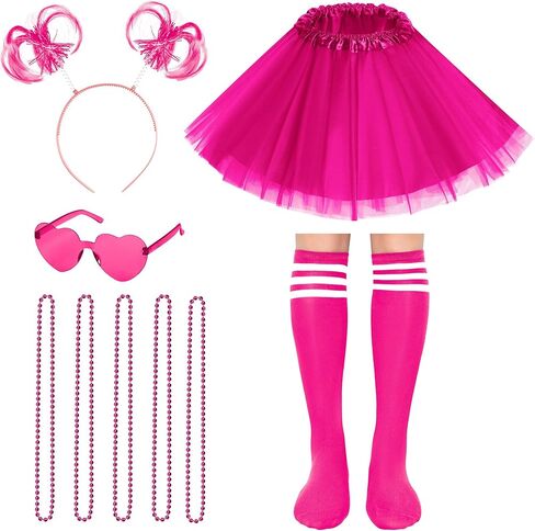 Tutu Costume Accessories Set Tulle Tutu Skirt 4 Layered Tutu Wear Pom Pom Headband with Heart Glasses Necklace and Tube Socks in Saudi Arabia