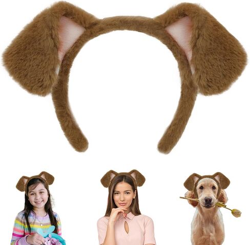 Beviliu Dog Ears Golden Movable, Realistic Animals Ears Headband Brown, Fluffy Cat Bunny Bear Costume Halloween Christmas for Washing Makeup Cosplay Birthday Party in Saudi Arabia