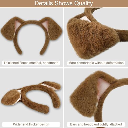 Beviliu Dog Ears Golden Movable, Realistic Animals Ears Headband Brown, Fluffy Cat Bunny Bear Costume Halloween Christmas for Washing Makeup Cosplay Birthday Party in Saudi Arabia