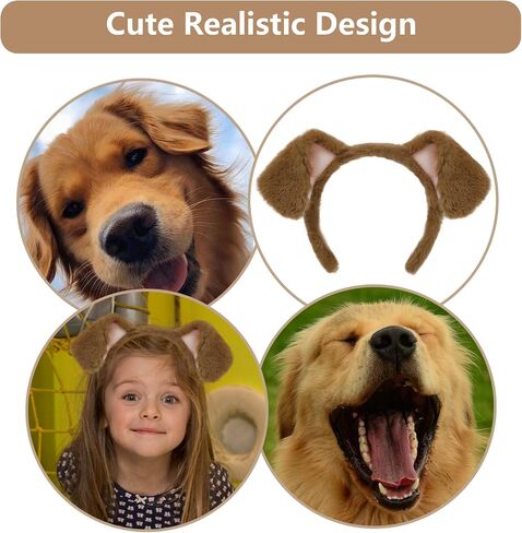 Beviliu Dog Ears Golden Movable, Realistic Animals Ears Headband Brown, Fluffy Cat Bunny Bear Costume Halloween Christmas for Washing Makeup Cosplay Birthday Party in Saudi Arabia