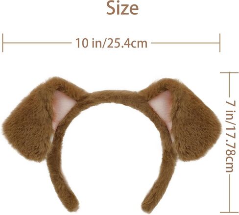 Beviliu Dog Ears Golden Movable, Realistic Animals Ears Headband Brown, Fluffy Cat Bunny Bear Costume Halloween Christmas for Washing Makeup Cosplay Birthday Party in Saudi Arabia