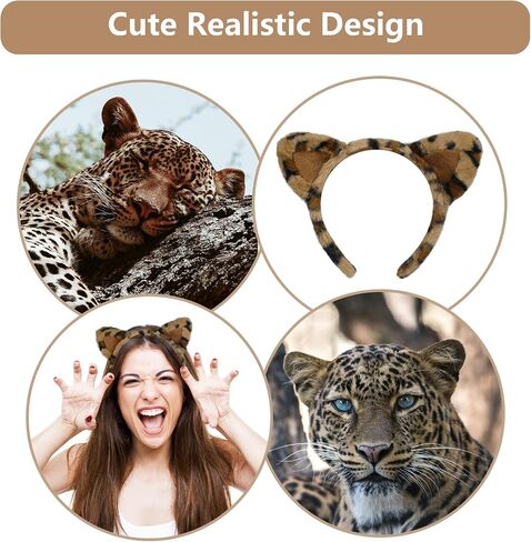 Beviliu Dog Ears Golden Movable, Realistic Animals Ears Headband Brown, Fluffy Cat Bunny Bear Costume Halloween Christmas for Washing Makeup Cosplay Birthday Party in Saudi Arabia
