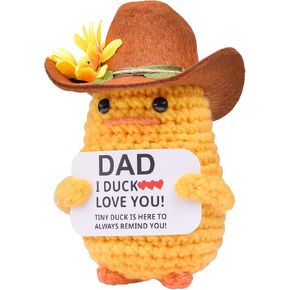 Funny Handmade Crochet Duck, Emotional Support Knitted Duck Inspirational Gifts with Cowboy Hat for Friends Coworkers