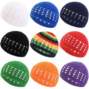 9 Pieces Knit Kufi Hats Crochet Beanie Skull Caps Stretchy Knitted Crochet Hat Cap for Muslim Women Men