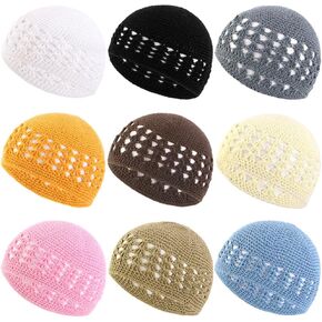 9 قطع متماسكة قبعات الكوفي الكروشيه قبعة صغيرة القبعات سعة قبعة كروشيه متبكلة للنساء المسلمات الرجال in Kuwait