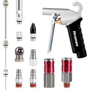 Hromee High Flow Air Blow Gun Kit with Nozzles Tips and Extensions, 13 Pieces Air Compressor Accessory Tools with 1/4" NPT V-Type Aluminum Couplers and Plugs