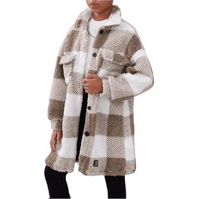 SOLY HUX Girl's Plaid Fleece Jacket Button Down Long Sleeve Fuzzy Winter Coat Outerwear