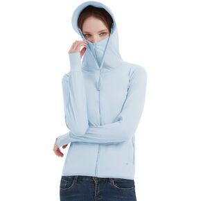 Women's UPF 50+ Sun Protection Jacket Lightweight Cooling Long Sleeve Sun Shirt with Hoodie Brim for Outdoor Hiking