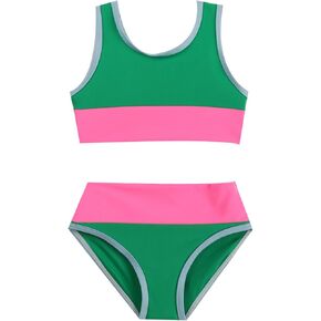Girl Swimsuit Casual Swimwear Kids Two Piece Color Block Bathing Suits Beach Bikini Set 3-8 Years