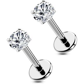 Nose Studs for Women Men, 925 Sterling Silver Moissanite Nose Screw Rings Studs, Screw Bone Shaped Square Nose Studs Rings Square Nose Ring Labret Hypoallergenic Nose Piercing Jewelry
