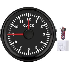 Clock Meter Gauge, 2inch Universal Clock Gauge Instrument 0‑12 Hourmeter Red Backlight 12V/24V for Car Boat Yacht Motorcycle(#1)