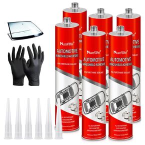 Polyurethane Windshield Adhesive 6 Pack, Fast Curing Automotive Glass Glue Windshield Sealant Black, High Bond Strength Window Sealant for Vehicle and RV Polyurethane Glue-10.1 fl oz