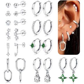 Loyallook 11pairs أقراط Gold Hoop للنساء من أجهزة الصلب الجراحية من الفولاذ الجراحي 14K مجموعات حرك غضروف مطلي بالذهب لمجموعات متعددة حلق عرب
