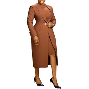 Molisry Women's 2 Piece Blazer Dress Set Formal Mock Neck Midi Dress Back Slit Long Sleeve Maxi Overcoat Business Suit Set