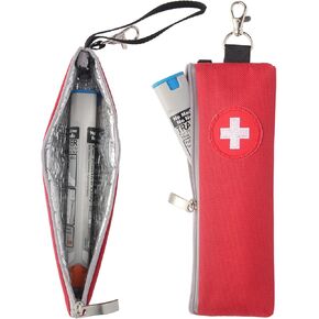 epipen carrying case ، حقيبة طبية طارئة مع carabiner ، حقيبة الطب للبيبينز ، استنشاق الربو ، AUVI-Q ، قطرات العين ، مضاد للهيستامين ، أدوية الحساسية (أحمر)