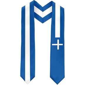 Greece Flag Graduation Sash Satin Scarf 72" Stole for Abroad Student International Study Class