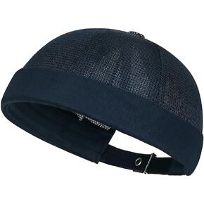 Men’s Mesh Brimless Docker Cap Unisex Adjustable Beanie Cap Rolled Cuff Retro Hat Summer Worker Sailor Hat Skullcap