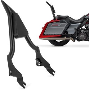 One-Piece Passenger Backrest Rear Sissy Bar with Cushion Pad Compatible with Harley Touring Road King Street Glide Electra Glide CVO Road Glide FLHR FLHX FLHT FLTR 2009-2025 (Black, 2009-Up)