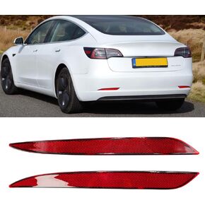 Jaronx Compatible with Tesla Model 3 Rear Bumper Reflector Lights 2017-2023, Left & Right Rear Bumper Red Marker Trim Replacement Tail Reflector Light for Tesla Model 3