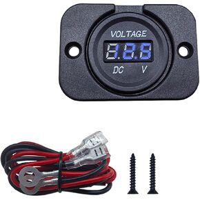 عداد جهد بطارية السيارة ، مراقب بطارية ماء DC 12V 24V ، مقياس اختبار الجهد الرقمي LED مع مقياس جهد لوحة مستديرة لقارب UTV ATV للسيارة (الأزرق)
