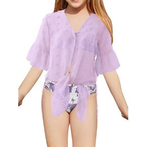 Girls Swimsuit Cover Ups V Neck Sheer Summer Beach Bathing Suit Coverups for Size 4-13Y