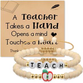 Artlunar Teacher Appreciation Gift 2 Pcs Teacher Bracelet, Teachers' Day Back to school Graduation Birthday Valentine Retirement End of Year Gifts from Student