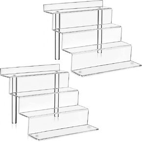 2 Pack 12 Inch Acrylic Display Risers - 4 Tier Shelf Cupcake Stand, Clear Perfume Organizer, Riser Stand for Figures, Desserts & Party Decor