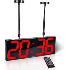 GOETLAND 20 بوصة رقمية كبيرة الحجم على مدار الساعة مزدوجة الجوانب الجدار LED الحديث الكبير عرض درجة حرارة متعددة وظيفية التحكم عن بعد 4 أرقام لمكتب مطبخ غرفة المعيشة الفصل واحد أحمر