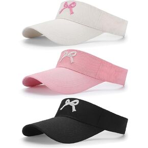 3 Pack Bow Tie Sun Visor Hats for Women and Men Coquette Pink Bow Adjustable Sun Hats Cotton Wide Brim Caps UV Protection for Summer Outdoor Sports Hiking Travel Vacation Trendy 2025