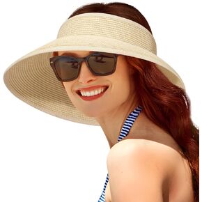 Sun Visor Hats for Women, Summer Packable Straw Beach Hat UV Protection 2025, Women's Ponytail Hat, Foldable Travel in Kuwait