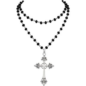 Sacina Goth Layered Cross Necklace, Gothic Emo Grunge Y2k Necklace, Black Bead choker, Goth Jewelry, Christmas Jewelry Gift For Women