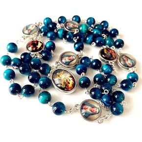 elegantmedical Tiger Eye Beads SEVEN 7 SORROWS MARY Rosary Necklace Catholic