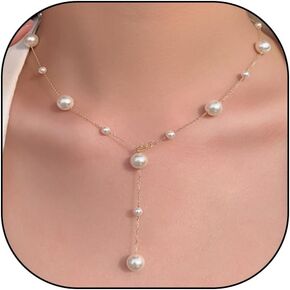 Boho Pearl y Nate Staple Staplaces for Women ، Dainty 14K Gold Pleated Beaded Chain Necklace Excedy Jewelry Exclistories Gift