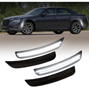 AUTOONE White LED Side Marker Lights Compatible With 2015-2023 Chrysler 300, Front & Rear Bumper Marker Lamps, Corner Parking Lamp & Smoked Len, 4PCS