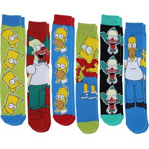 Hyp The Simpsons Characters Men's Casual Crew Socks, 6-Pack, Size 8-12