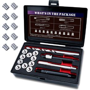 M8X1.0 Thread Repair Kit with Insert HSS Drill, Tap, Counterbore, Installation Driver, Metric, 10PCS Stainless Steel Insert M8X1.0X11.7MM