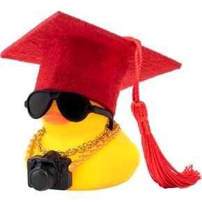 wonuu Rubber Duck Car Decoration Color Graduation Hat Camera Car Ornaments Duck Car Dashboard Decorations for Cool Car Accessories with Necklace and Sunglasses, Green