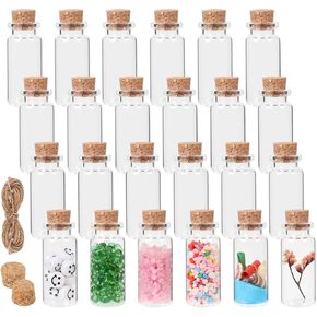 10 ml Mini Glass Vials with Cork, 24 Pack with Twine & Extra Cork Stoppers, Tiny Spell Jars, Mini Potion Bottles for Theme Party in Kuwait