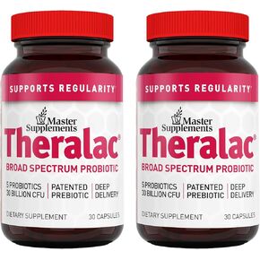 Master Supplements Theralac - 30 Capsules, Pack of 2 - Multi-Strain Probiotic for Optimal Gut Health + Gas & Bloating Relief - Gluten Free - 60 Servings