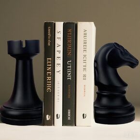 ينتهي دفتر الشطرنج للأرفف ، ومكتبات زخرفية راتنجات شديدة التحمل للمكتب ، وزوج واحد أسود 7 × 7 × 4 "سدادات كتاب فريدة من نوعها ، هدية رائعة لمحبي الكتب