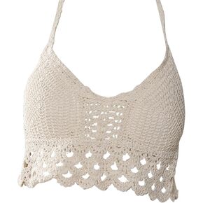 Crochet Top for Women Summer Beachwear Padded Corsets Halter Backless Bikini Boho Tank Tops Knit Bra Bralette Cover Up