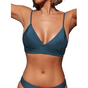 CUPSHE Bikini Top for Women Swimsuit V Neck Textured Bathing Suit