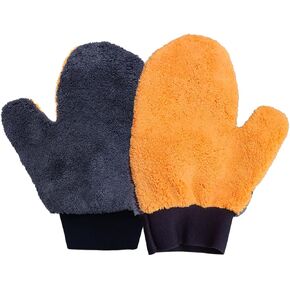 2pcs قفازات غسل السيارات الصوفي المرجانية ، لا يوجد قفازات تنظيف سيارة قفاز من الألياف الدقيقة ، قفاز قابلة لإعادة الاستخدام مع الكفة المرنة للمعصم لغسل السيارات والتفاصيل (قفاز النخيل)