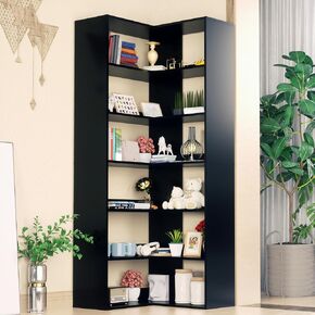 71" Tall White Corner Bookshelf, 6 Tier L-Shape Corner Shelf Stand, Freestanding Wood Display Stand for Living Room and Office