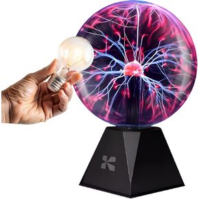 Katzco 8 Inch Plasma Ball - Static Electricity in a Vacuum Pressurized Glass Globe - Nebula Thunder Lightning, Plug-in - for Parties, Decorations, Prop, Home, STEM