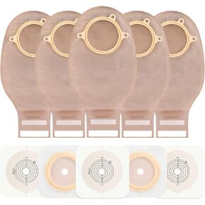 Colostomy Bags, 20 PCS Ostomy Supplies Two Piece 15mm-57mm Cut to Fit Drainable Pouches for Ileostomy Stoma Care (15 * Ostomy Bags +5 * Barriers)