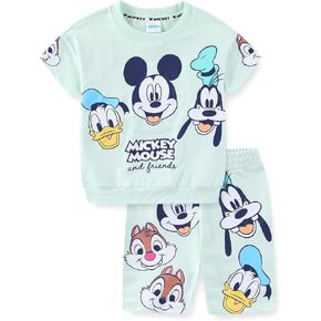 Disney Mickey Mouse Boys 2 Piece French Terry Short Sleeve T-Shirt and Shorts Set for Toddler and Big Kids
