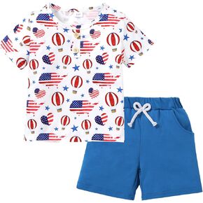 Coco&RARA Toddler Boy Clothes Outfits Kid Summer Hawaiian Print T-Shirt + Elastic Waist Pockets Shorts Clothes Set 2-7T