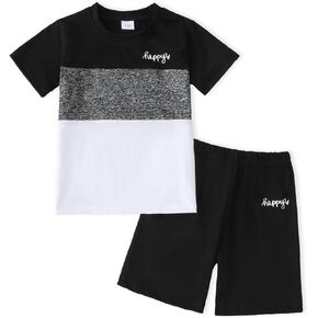 Toddler Kid Boy Clothes Colorblock Letter Graphic Tee Shorts 2PC Summer Outfit Set